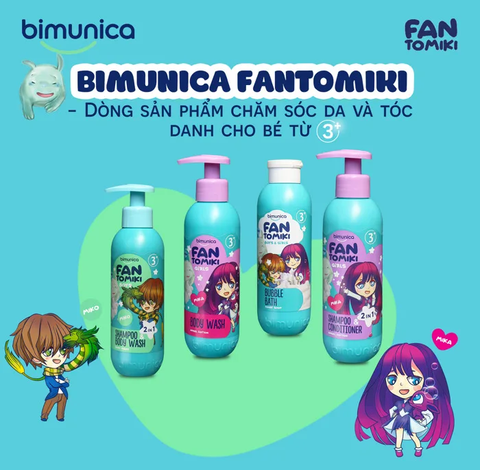 Dầu gội xả 2in1 Bimunica Fantomiki cho bé gái 3+ sạch, mềm, thơm tóc -  Bimunica