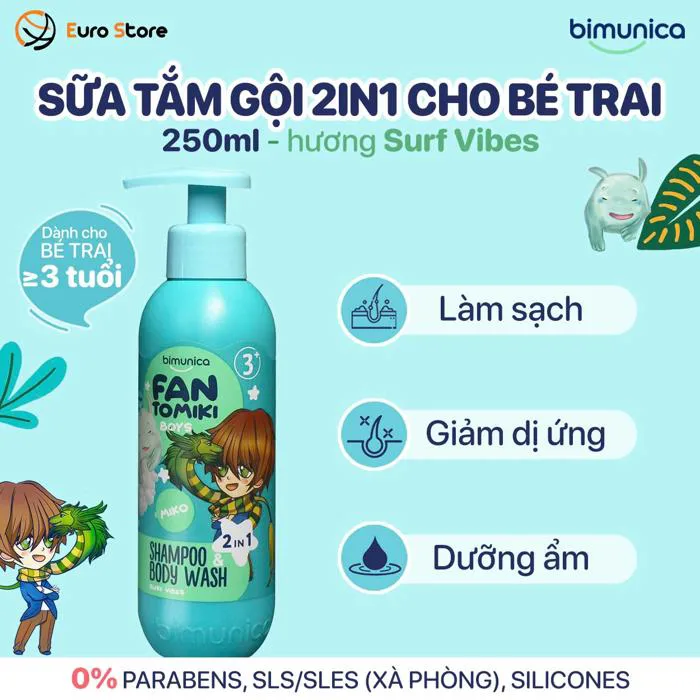 Sữa Tắm Gội Toàn Thân BIMUNICA Fantomiki 2 Trong 1 Dành Cho Bé Trai Từ 3  Tuổi – Hương Surf Vibes Tươi Mát (250 Ml) | Euro Store