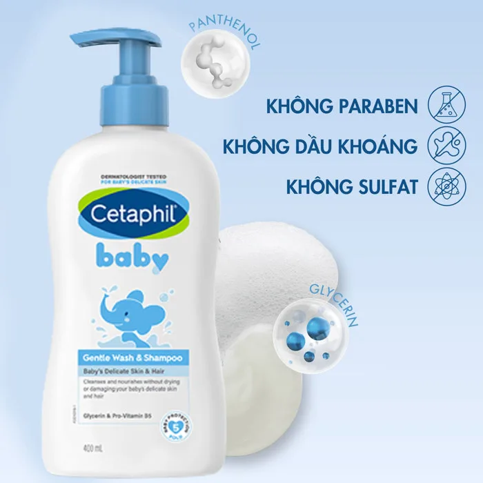[Bản Đức] Sữa tắm gội Cetaphil Baby 400ml dịu nhẹ cho bé từ sơ sinh