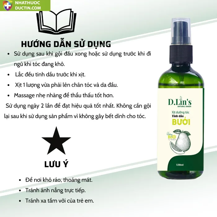 Tinh dầu bưởi xịt kích mọc tóc D.Lin's 120ml hương mộc an toàn cho tuyệt  đối cho tóc như thích ân cocoon , vijulluy - Nhà Thuốc Đức Tín
