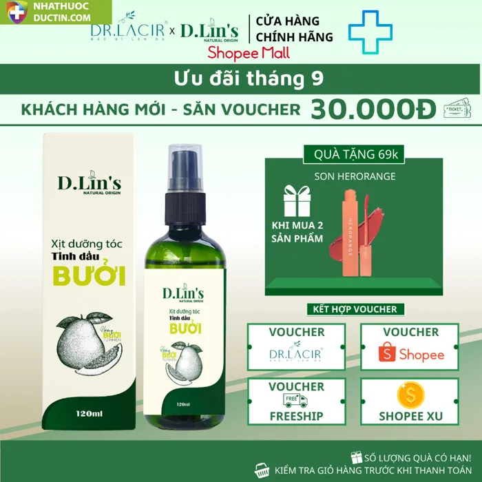 Tinh dầu bưởi xịt kích mọc tóc D.Lin's 120ml hương mộc an toàn cho tuyệt  đối cho tóc như thích ân cocoon , vijulluy - Nhà Thuốc Đức Tín