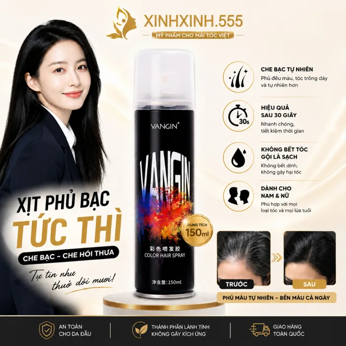 VANGIN Xịt Nhuộm Tóc Tạm Thời, Che Tóc Bạc Nhanh, Lên Màu Thời Trang, Dễ  Gội Sạch, nam nữ.