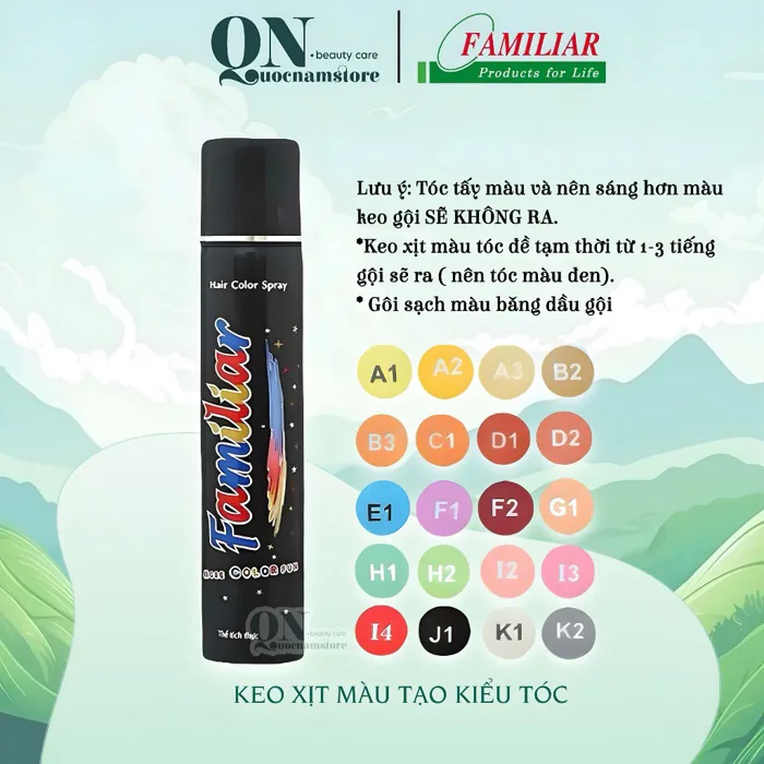 Keo xịt tóc màu Familiar 80ml (nhuộm màu tóc tạm thời)